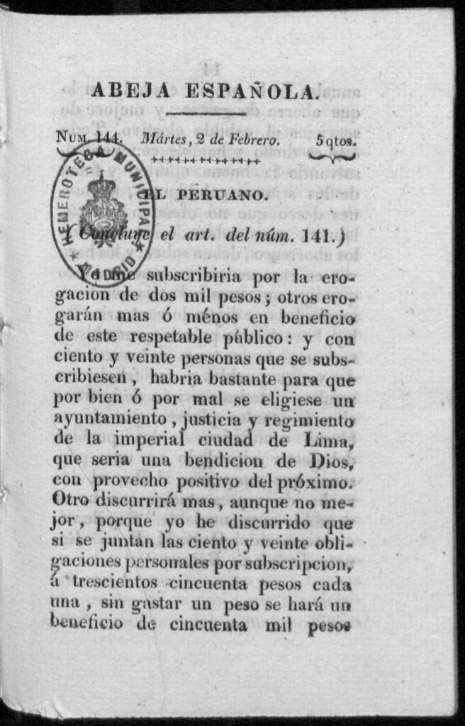 Miniatura de Abeja Española del martes 2 de febrero de 1813