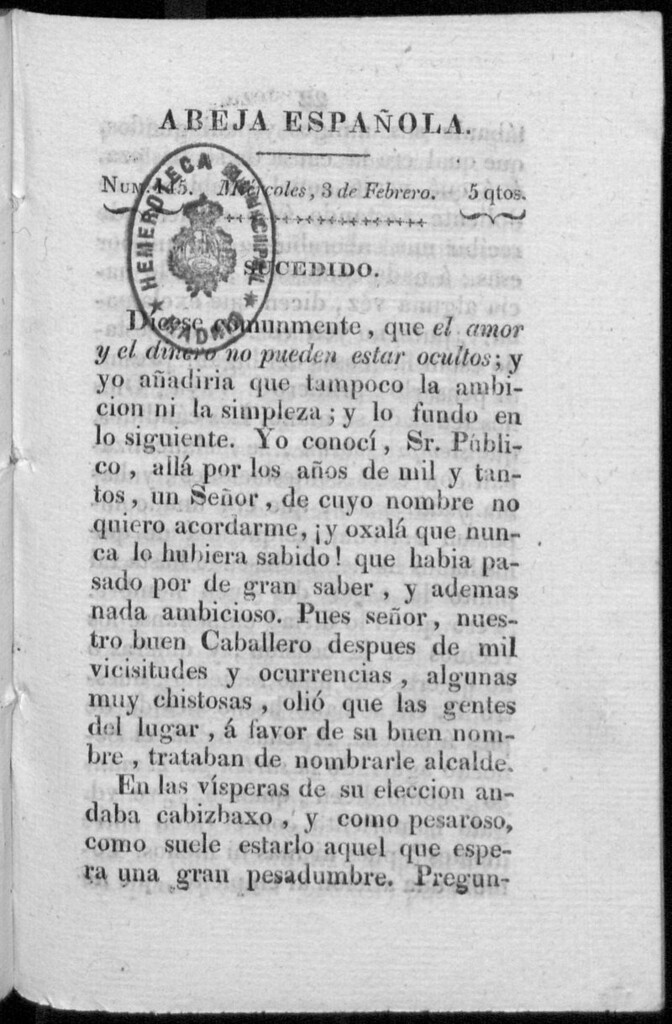 Miniatura de Abeja Española del miércoles 3 de febrero de 1813