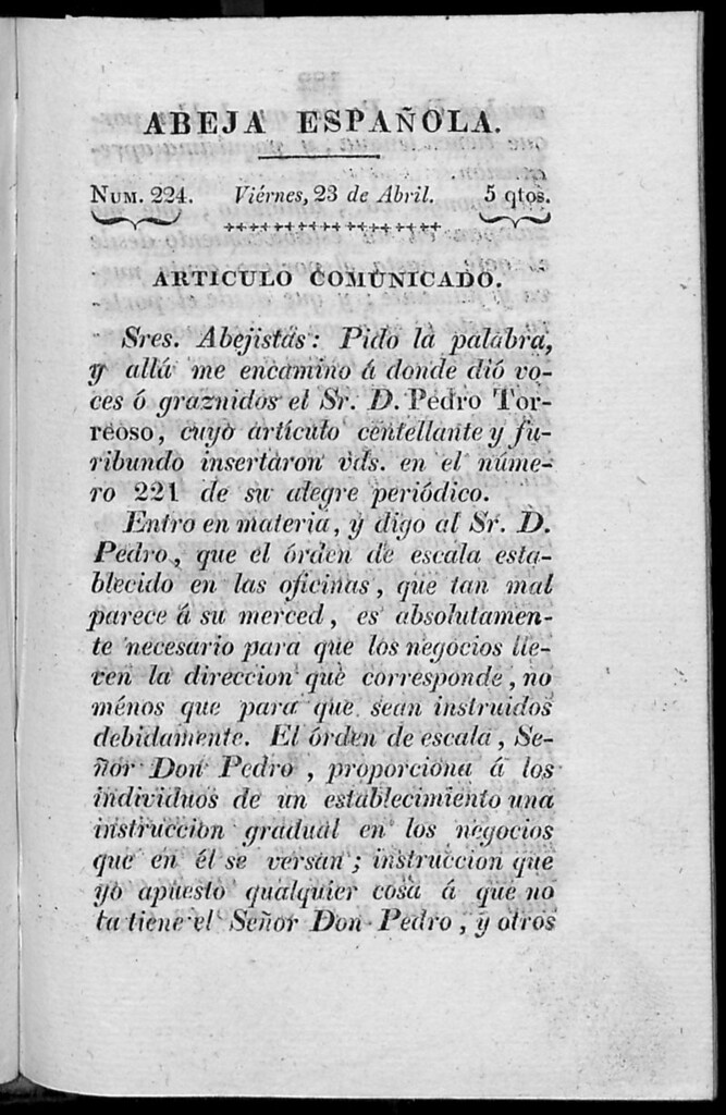 Miniatura de Abeja Española del viernes 23 de abril de 1813