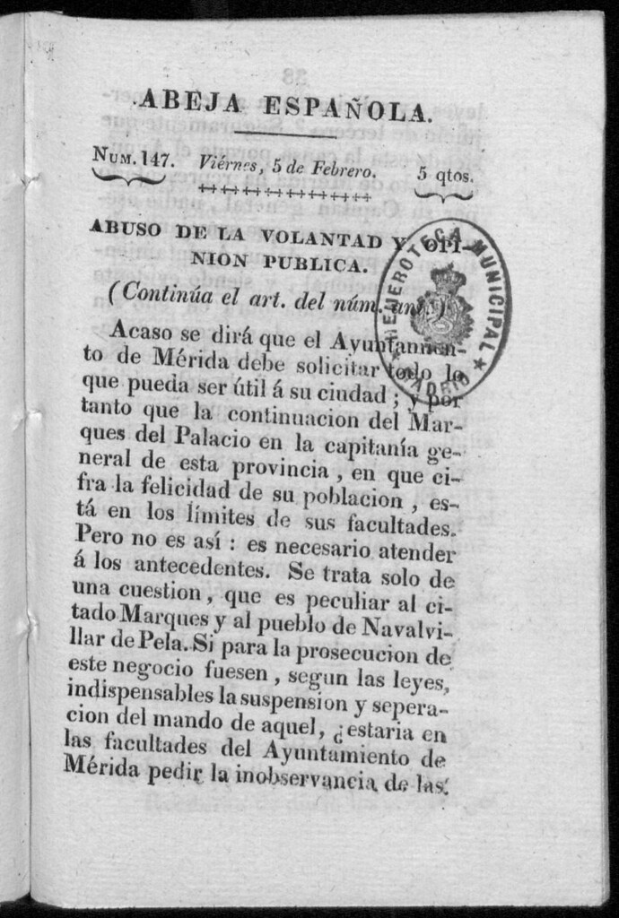 Miniatura de Abeja Española del viernes 5 de febrero de 1813