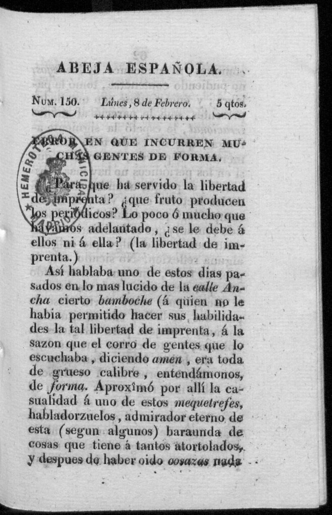 Miniatura de Abeja Española del lunes 8 de febrero de 1813