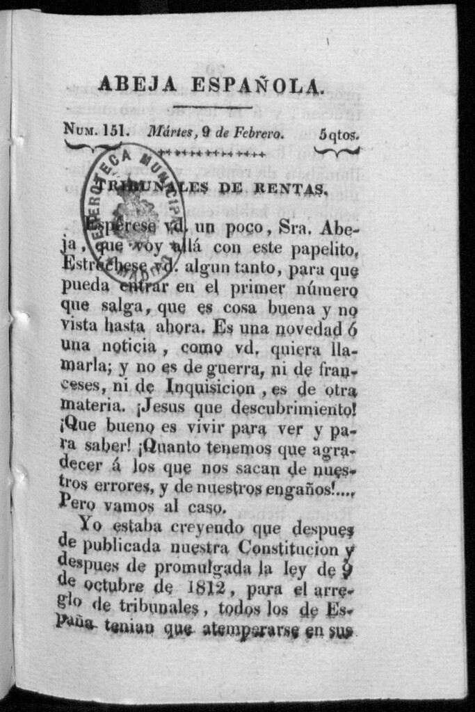 Miniatura de Abeja Española del martes 9 de febrero de 1813