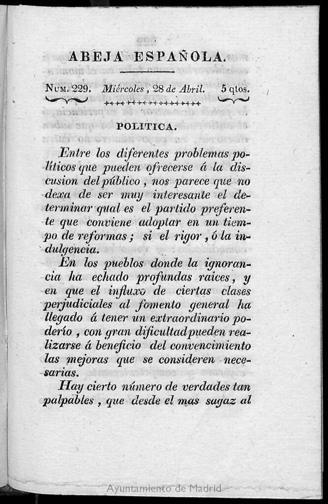 Miniatura de Abeja Española del miércoles 28 de abril de 1813