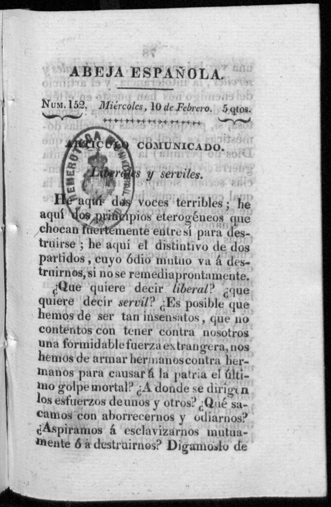 Miniatura de Abeja Española del miércoles 10 de febrero de 1813