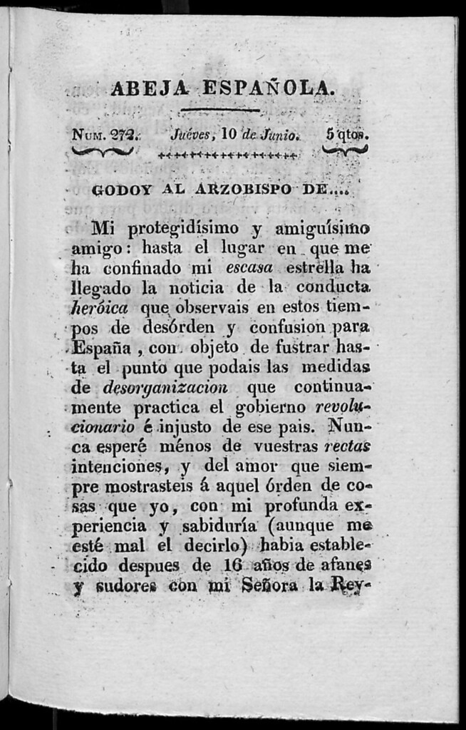 Miniatura de Abeja Española del jueves 10 de junio de 1813