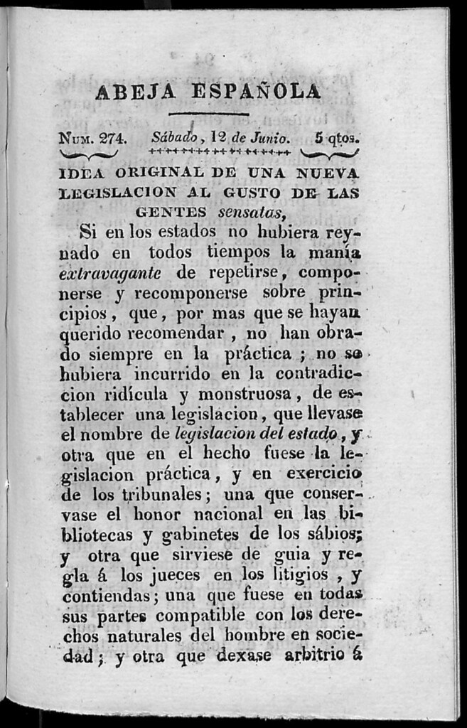 Miniatura de Abeja Española del sábado 12 de junio de 1813