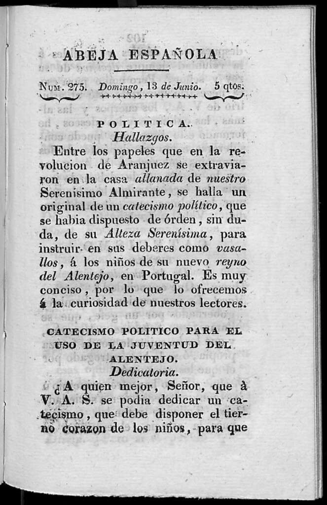 Miniatura de Abeja Española del domingo 13 de junio de 1813