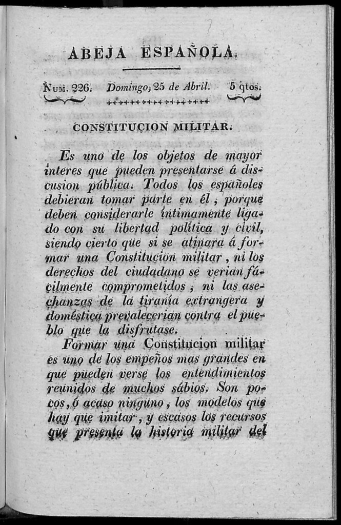 Miniatura de Abeja Española del domingo 25 de abril de 1813