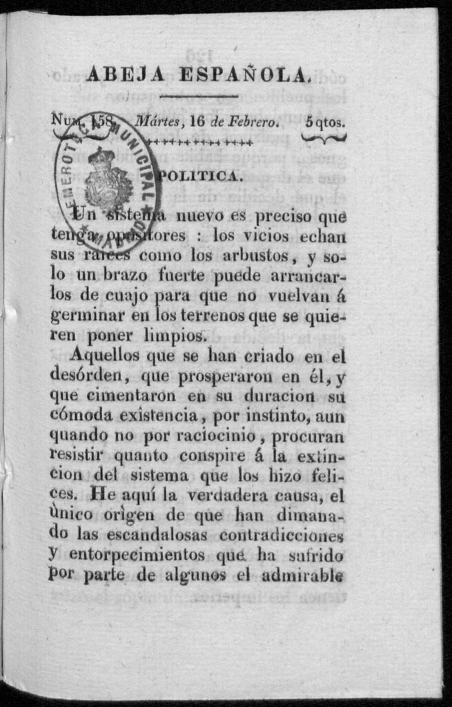 Miniatura de Abeja Española del martes 16 de febrero de 1813
