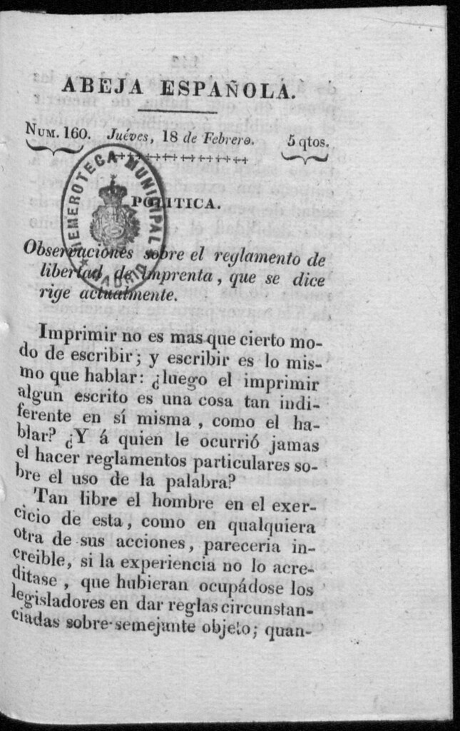 Miniatura de Abeja Española del jueves 18 de febrero de 1813