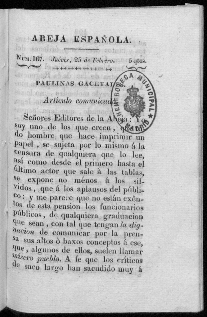 Miniatura de Abeja Española del jueves 25 de febrero de 1813