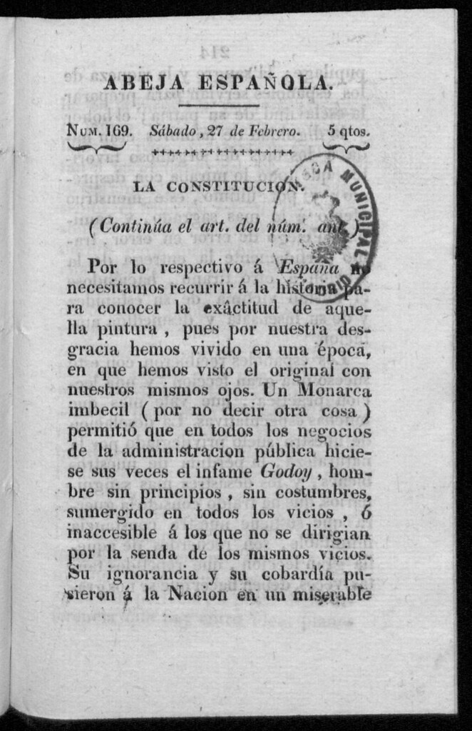 Miniatura de Abeja Española del sábado 27 de febrero de 1813
