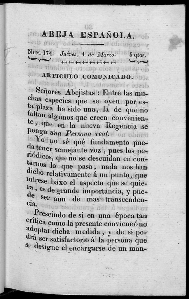 Miniatura de Abeja Española del jueves 4 de marzo de 1813