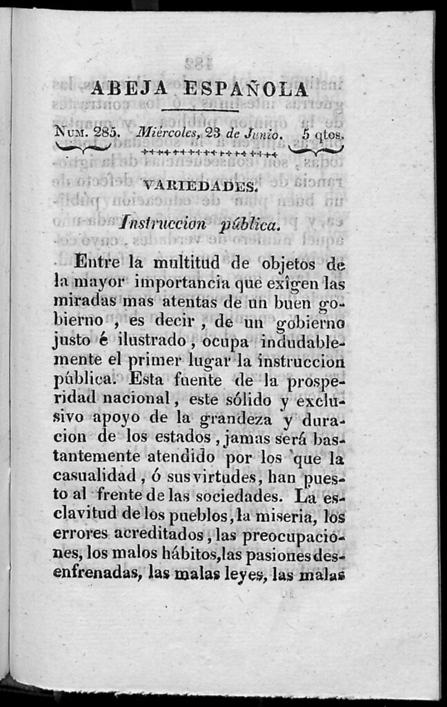 Miniatura de Abeja Española del miércoles 23 de junio de 1813