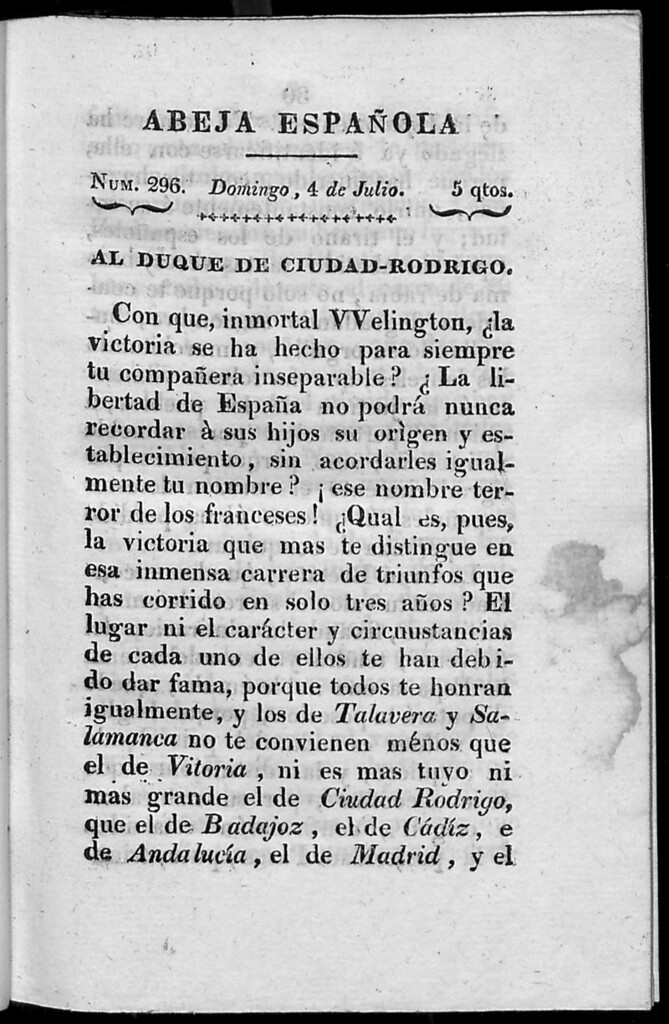 Miniatura de Abeja Española del domingo 4 de julio de 1813