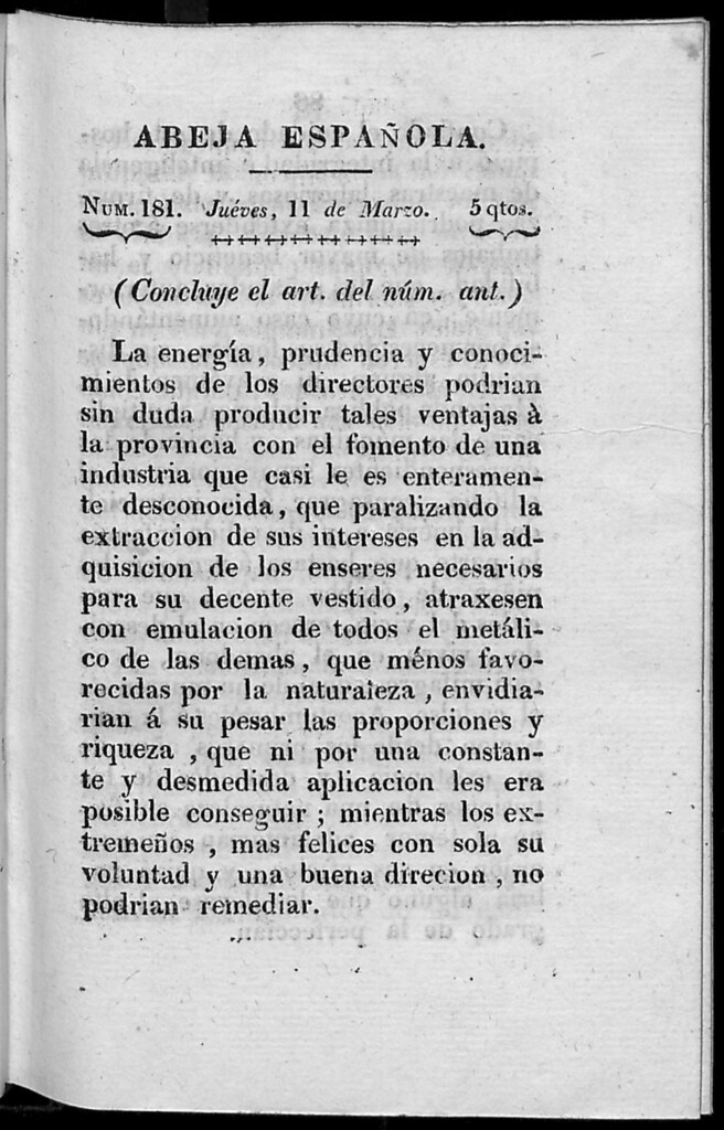 Miniatura de Abeja Española del jueves 11 de marzo de 1813