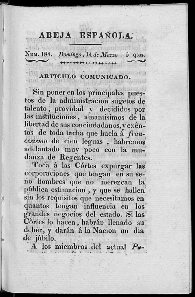 Miniatura de Abeja Española del domingo 14 de marzo de 1813