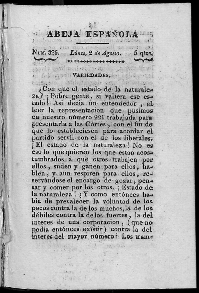 Miniatura de Abeja Española del lunes 2 de agosto de 1813