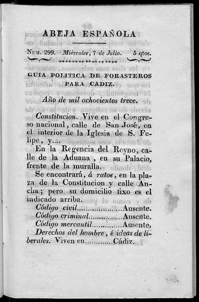 Miniatura de Abeja Española del miércoles 7 de julio de 1813