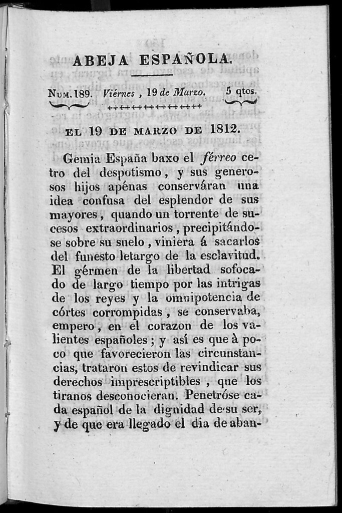 Miniatura de Abeja Española del viernes 19 de marzo de 1813