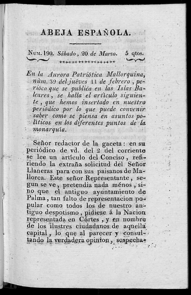 Miniatura de Abeja Española del sábado 20 de marzo de 1813