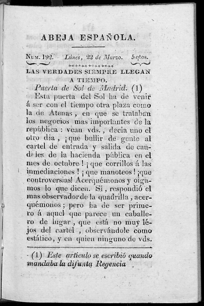 Miniatura de Abeja Española del lunes 22 de marzo de 1813