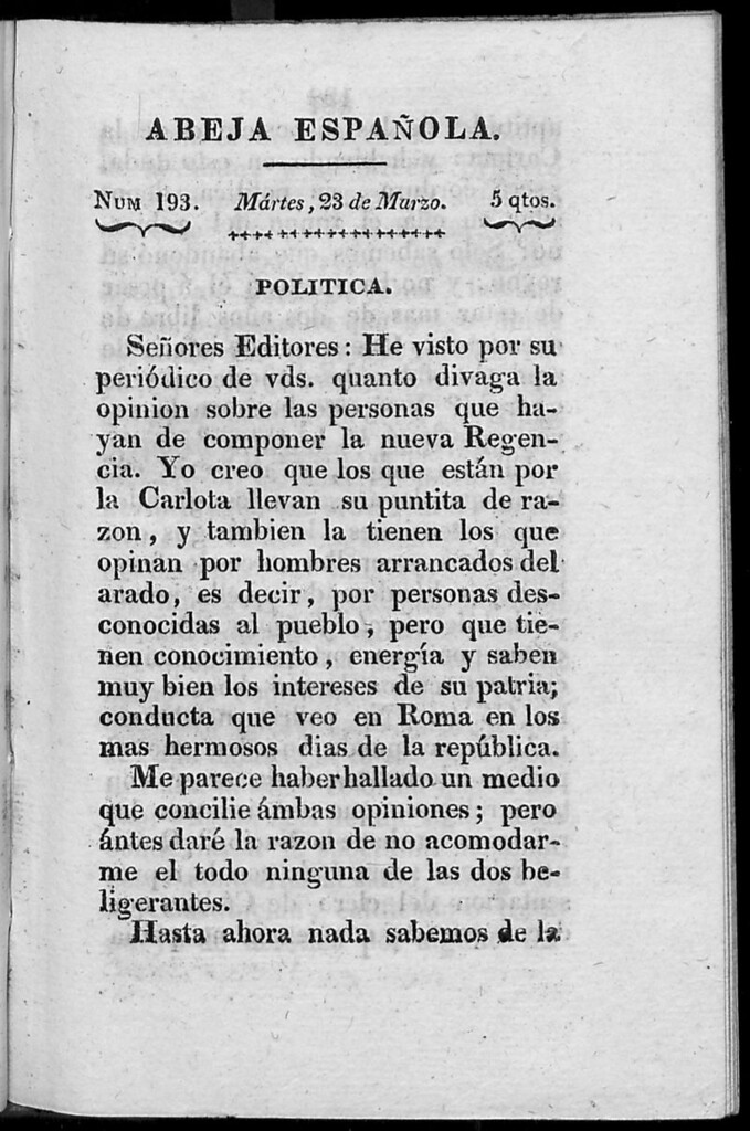 Miniatura de Abeja Española del martes 23 de marzo de 1813
