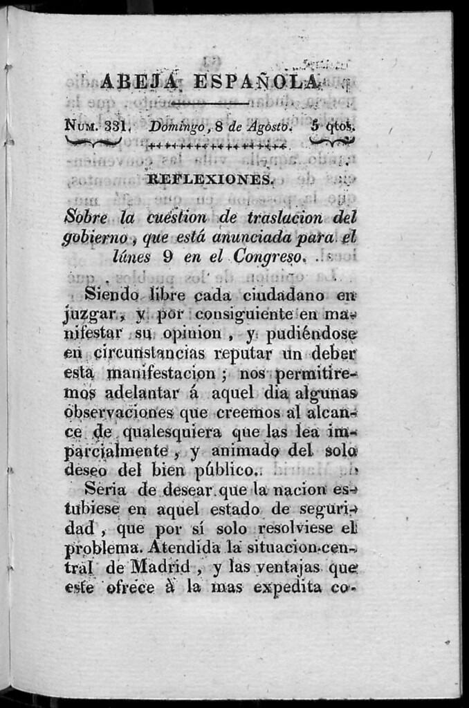 Miniatura de Abeja Española del domingo 8 de agosto de 1813