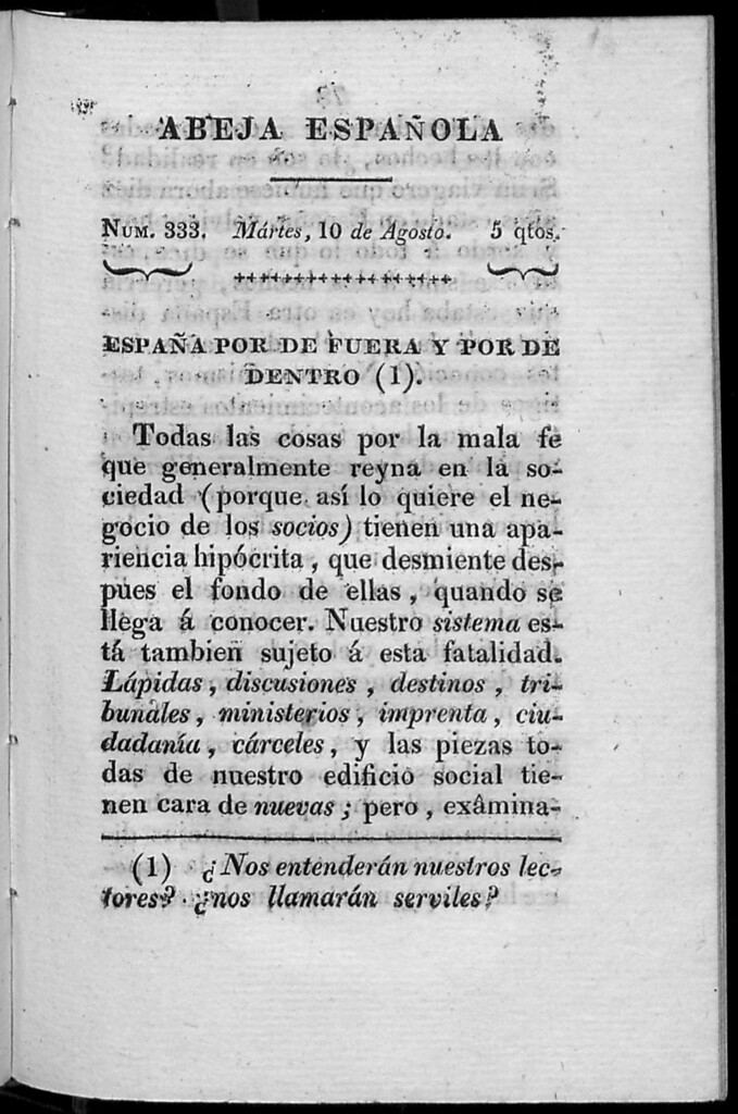 Miniatura de Abeja Española del martes 10 de agosto de 1813