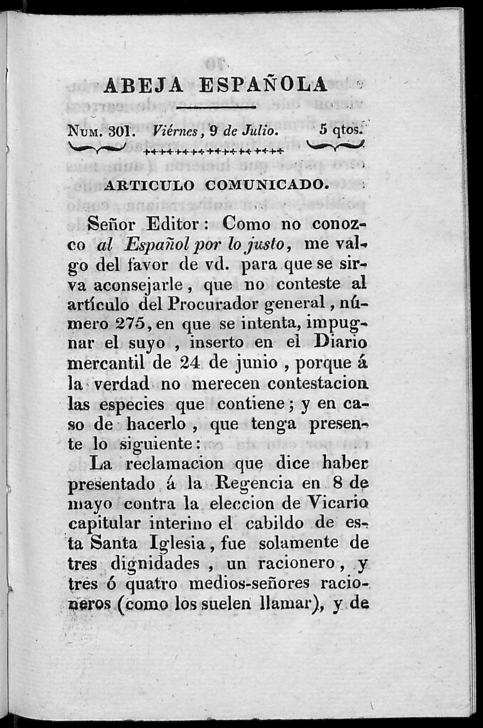 Miniatura de Abeja Española del viernes 9 de julio de 1813