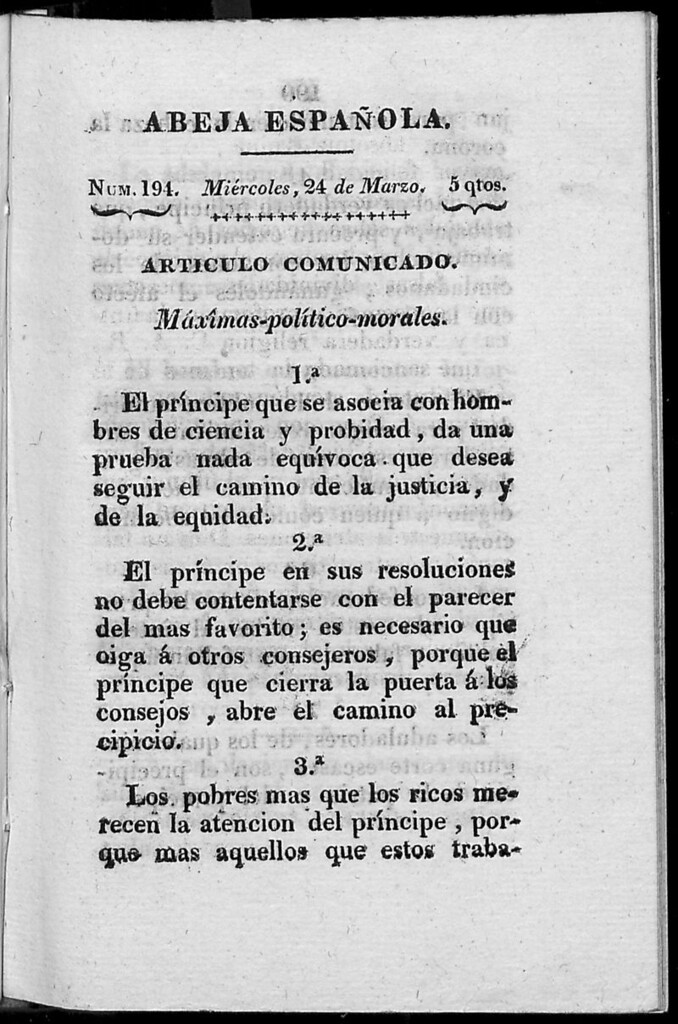 Miniatura de Abeja Española del miércoles 24 de marzo de 1813