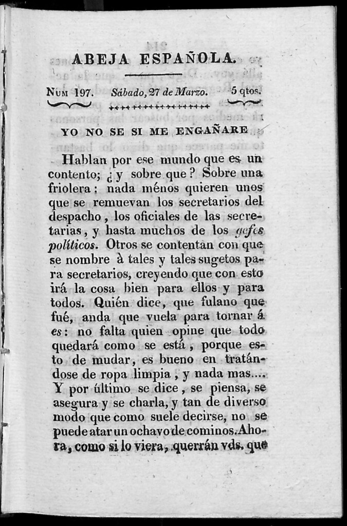 Miniatura de Abeja Española del sábado 27 de marzo de 1813
