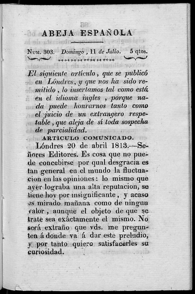 Miniatura de Abeja Española del domingo 11 de julio de 1813