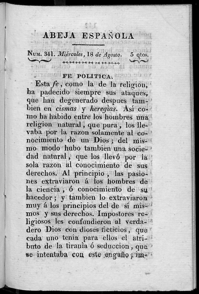 Miniatura de Abeja Española del miércoles 18 de agosto de 1813