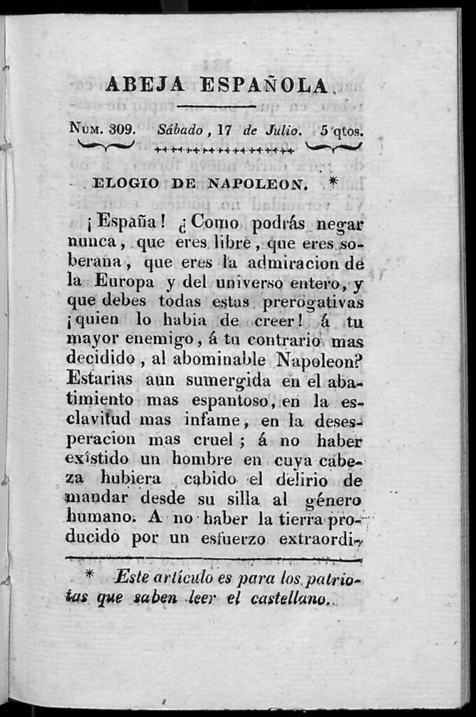 Miniatura de Abeja Española del sábado 17 de julio de 1813