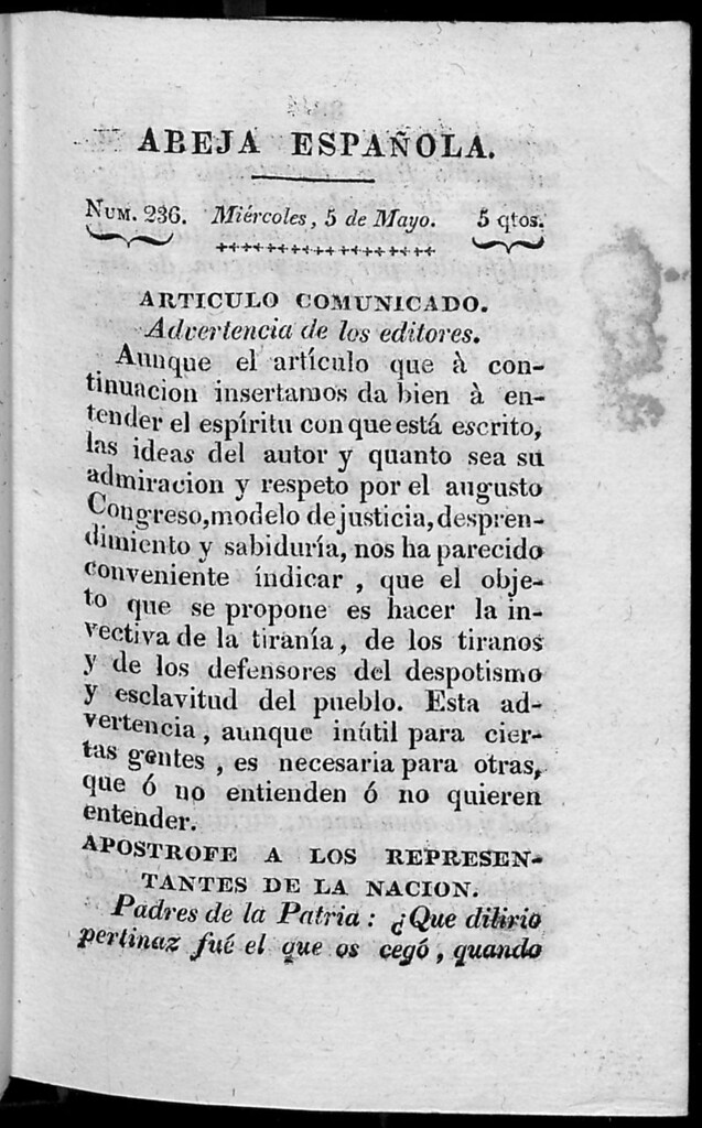 Miniatura de Abeja Española del miércoles 5 de mayo de 1813