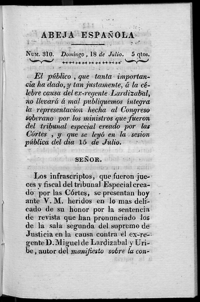 Miniatura de Abeja Española del domingo 18 de julio de 1813
