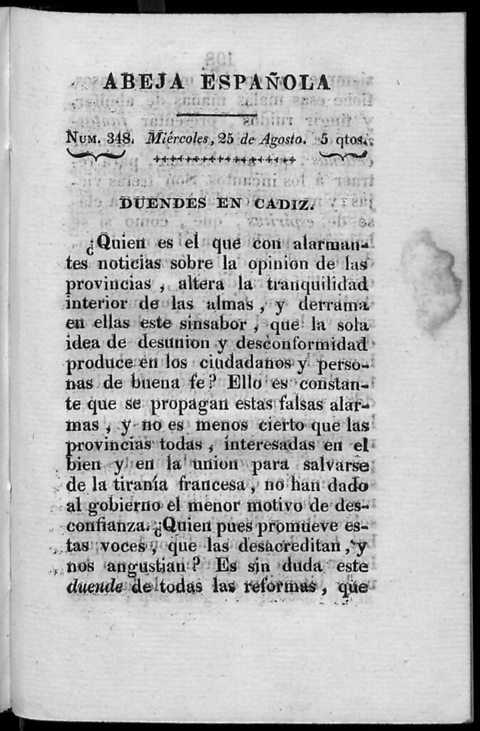 Miniatura de Abeja Española del miércoles 25 de agosto de 1813