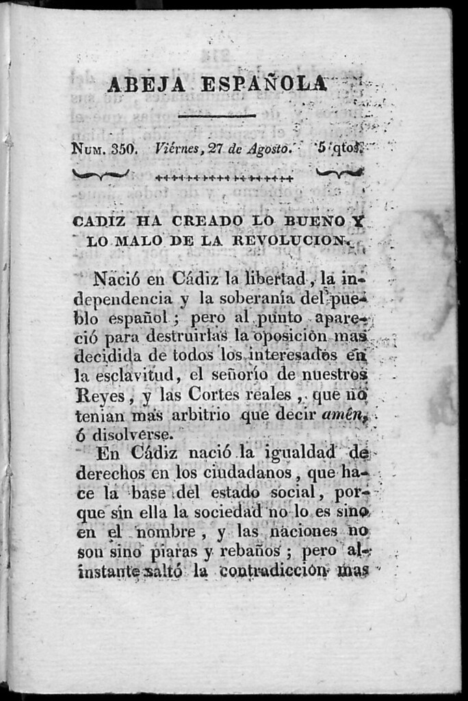 Miniatura de Abeja Española del viernes 27 de agosto de 1813