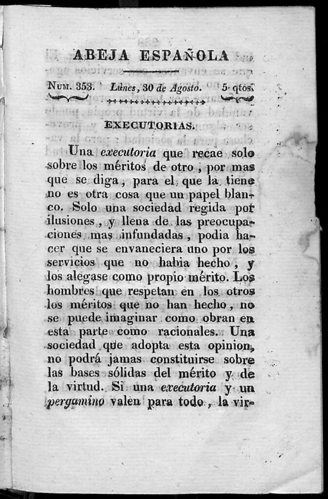 Miniatura de Abeja Española del lunes 30 de agosto de 1813