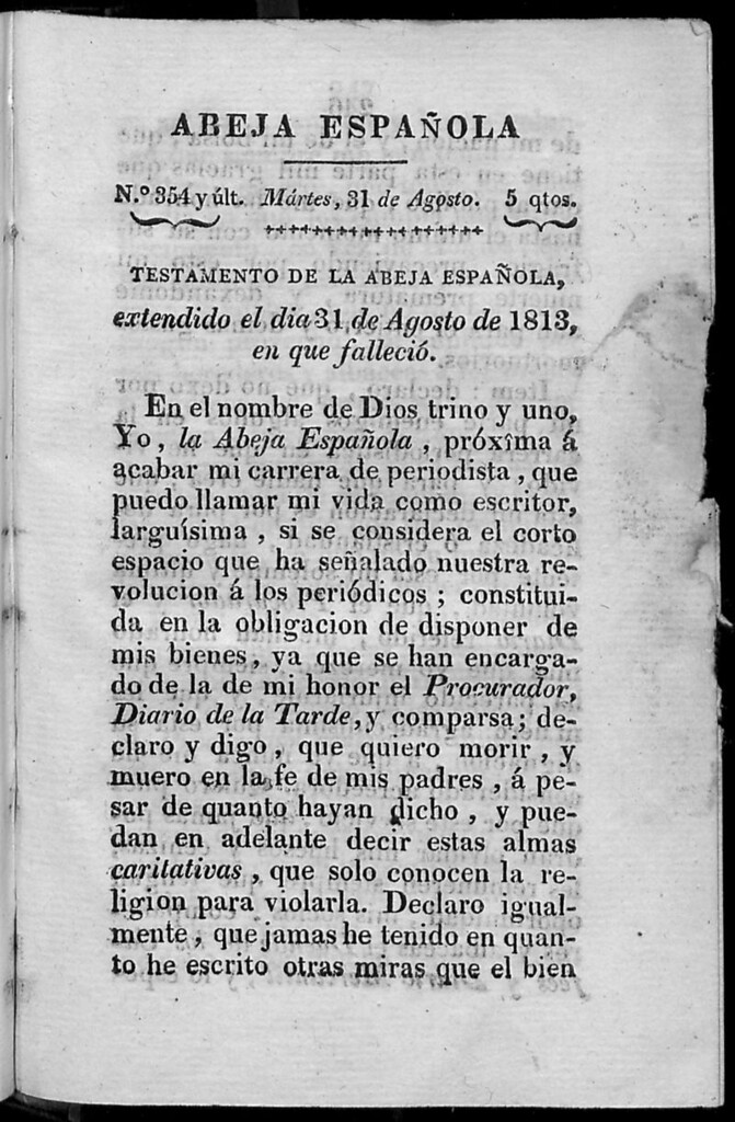 Miniatura de Abeja Española del martes 31 de agosto de 1813