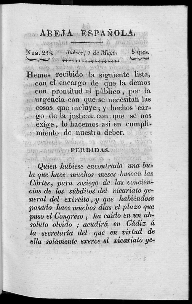 Miniatura de Abeja Española del viernes 7 de mayo de 1813