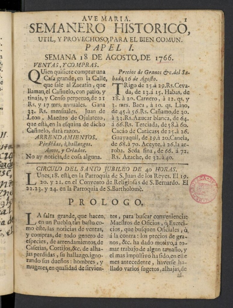 Miniatura de Semanero histórico, útil, y provechoso, para el bien común