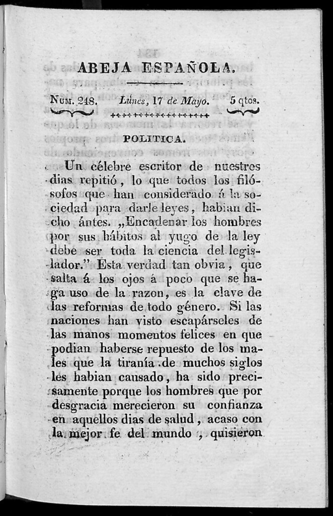 Miniatura de Abeja Española del lunes 17 de mayo de 1813