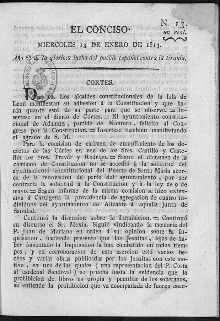 Miniatura de El Conciso del 13 de Enero de 1813