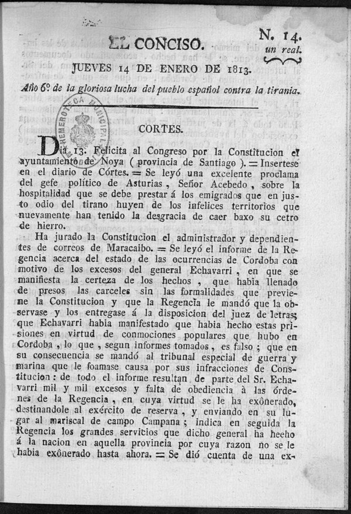 Miniatura de El Conciso del 14 de Enero de 1813