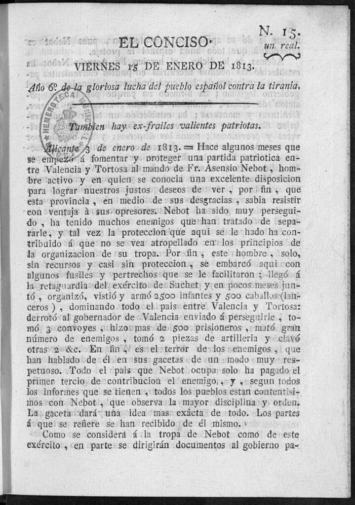 Miniatura de El Conciso del 15 de Enero de 1813