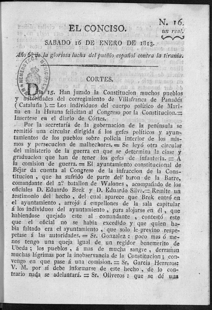 Miniatura de El Conciso del 16 de Enero de 1813