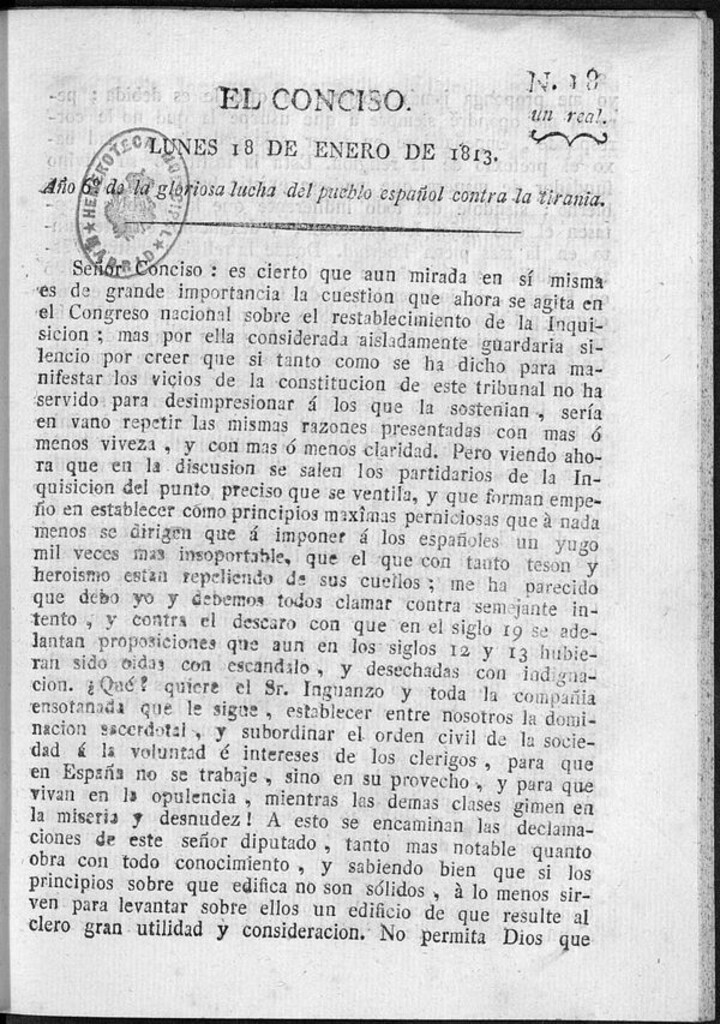 Miniatura de El Conciso del 18 de Enero de 1813