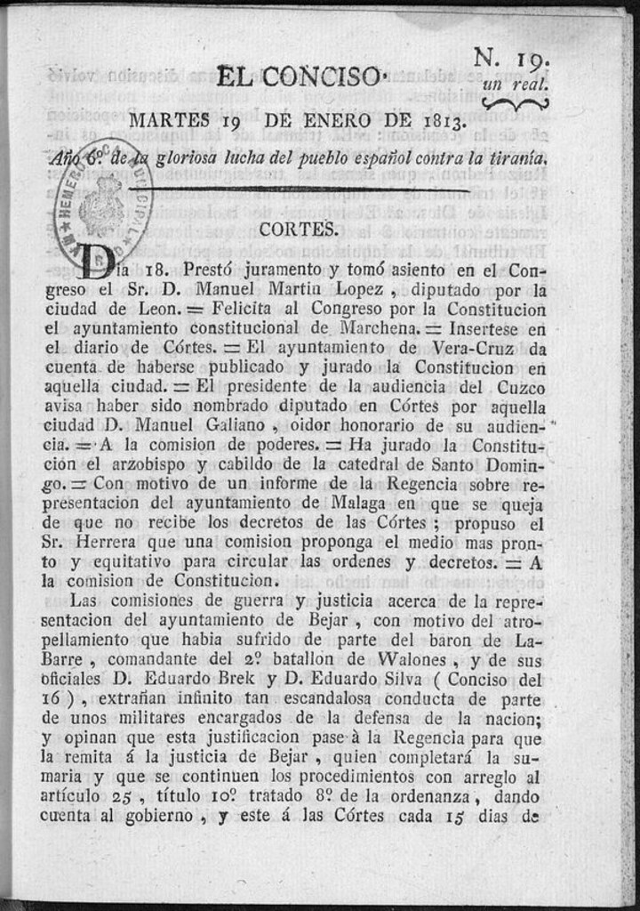 Miniatura de El Conciso del 19 de Enero de 1813